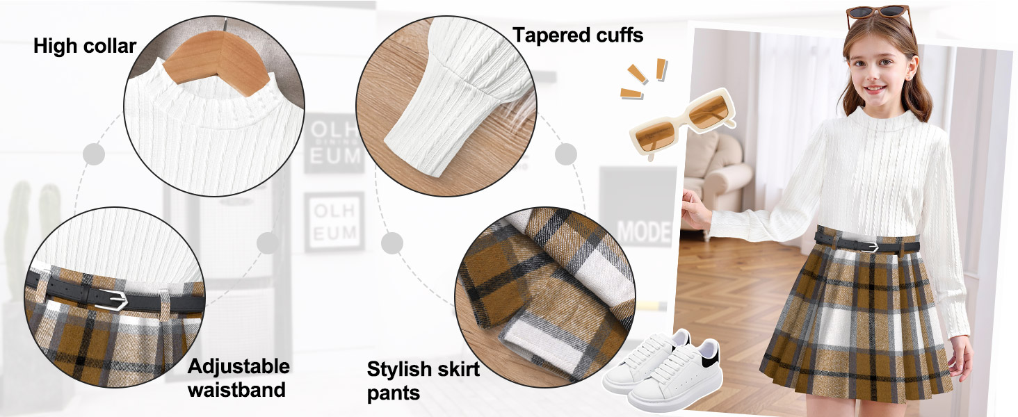 Clothes For Girls 6-7-8-10-12-14 Girls Skirt Pants Dress Sets Fall Outfit Flannel Plaid Beret