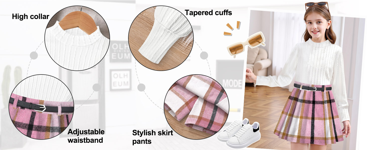 Clothes For Girls 6-7-8-10-12-14 Girls Skirt Pants Dress Sets Fall Outfit Flannel Plaid Beret