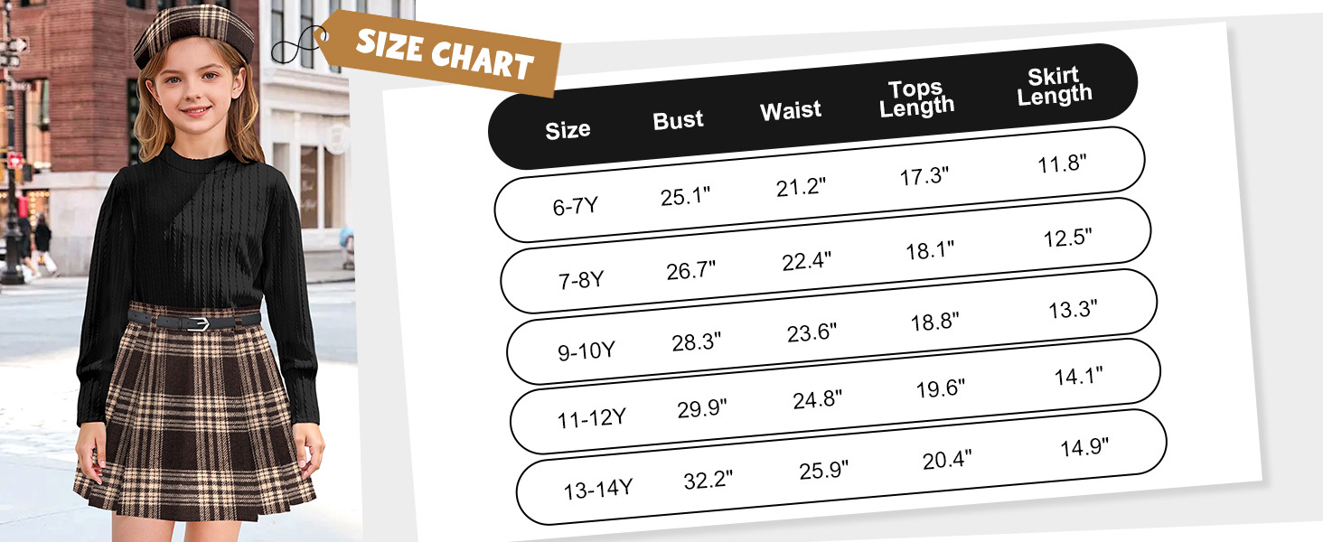 Clothes For Girls 6-7-8-10-12-14 Girls Skirt Pants Dress Sets Fall Outfit Flannel Plaid Beret