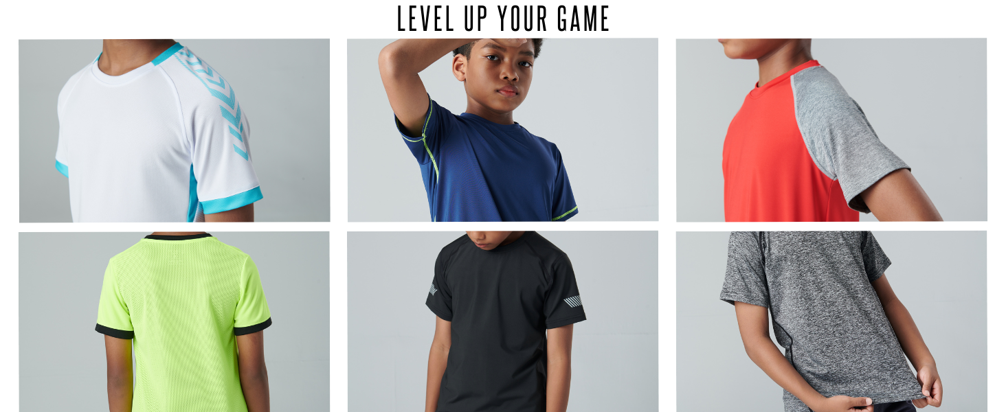 Moisture wicking dry fit boys workout t shirt crew neck school play gym top durable performance