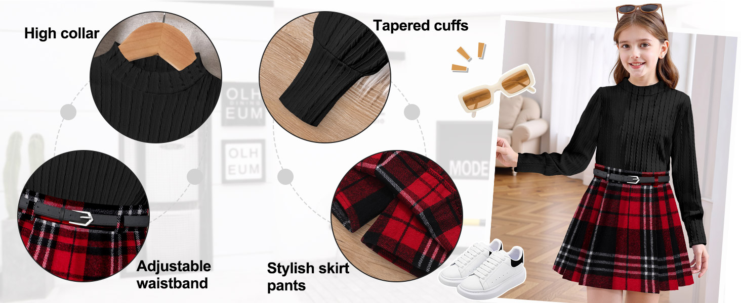 Clothes For Girls 6-7-8-10-12-14 Girls Skirt Pants Dress Sets Fall Outfit Flannel Plaid Beret