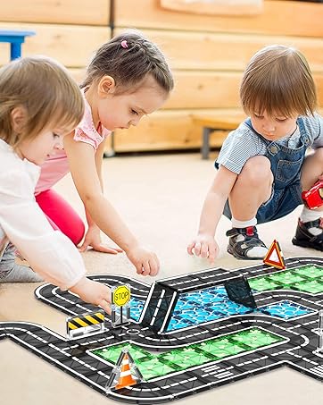 Traffic Magnetic Tiles Roads Set