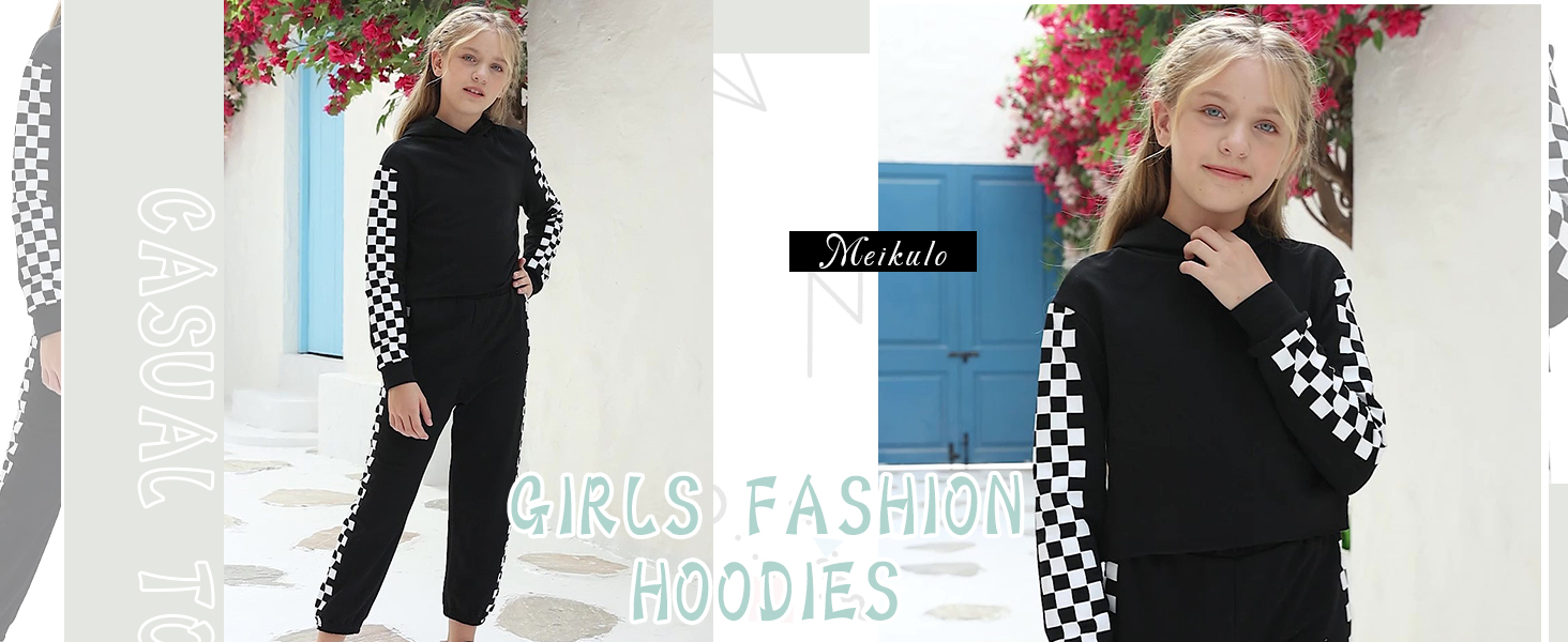 Meikulo Kids 2 Piece Outfits Girls Crop Tops Hoodies Long Sleeve Fashion Sweatshirts and Sweatpants
